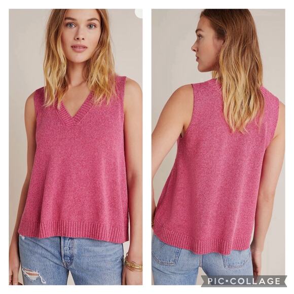 Anthropologie Tops - Anthropologie Camilla Pink V Neck Sweater Vest Spring Cozy  NEW Size Medium